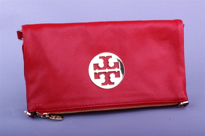 Tory Burch Crinkle Foldover Chain Clutch Red